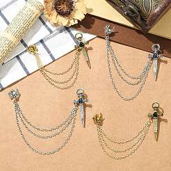 4Pcs 2 Colors Sword & Skull Alloy Hanging Chain Brooch&nbsp;JEWB-CJ0003-48