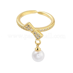 Bowknot Brass Clear Cubic Zirconia Open Cuff Rings&nbsp;RJEW-L120-004G