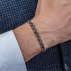 Synthetic Non-magnetic Hematite Beaded Stretch Bracelets for Men&nbsp;WG36233-02