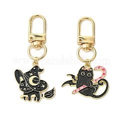 2Pcs 2 Styles Halloween Cat Alloy Enamel Pendant Decoration&nbsp;HJEW-JM02808
