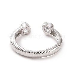 Clear Cubic Zirconia Double Heart Open Cuff Ring&nbsp;RJEW-H127-37P