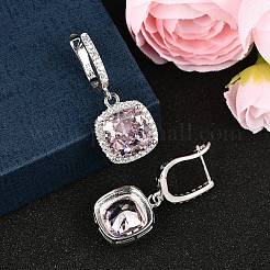 925 Sterling Silver Pave Cubic Zirconia Square Hoop Earrings&nbsp;EJEW-C150-01A-02