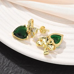 Brass Micro Pave Cubic Zirconia Stud Dangle Earrings for Women&nbsp;KK-CBA760A-05G-04