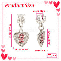 30Pcs Alloy Rose Rhinestone European Dangle Charms&nbsp;MPDL-OC0001-01