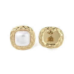 Square 316 Surgical Stainless Steel & CCB Imitation Pearl Stud Earrings for Women&nbsp;STAS-B063-02G