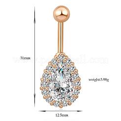 Piercing Jewelry Real 18K Gold Plated Brass Teardrop Cubic Zirconia Navel Ring Navel Ring Belly Rings&nbsp;AJEW-EE0001-20A