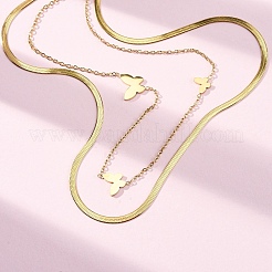 304 Stainless Steel Double Layer Link Chain Necklaces&nbsp;NJEW-R026-01G-01