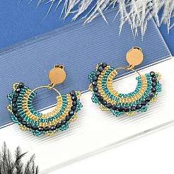 304 Stainless Steel & Bohemian Beaded Fan Dangle Stud Earrings for Women&nbsp;EJEW-R001-05G-01