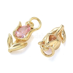 Valentine's Day Brass Micro Pave Pink Cubic Zirconia Pendants&nbsp;KK-T085-01G