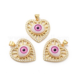 Heart with Eye Brass Micro Pave Clear Cubic Zirconia Pendants&nbsp;KK-G419-07G