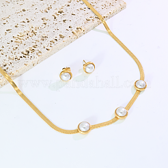 Stainless Steel & Imitation Pearl Stud Earrings & Snake Chain Necklaces Sets for Women&nbsp;RK5130