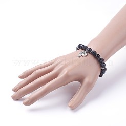 Natural Lava Rock(Dyed) Round Beads Stretch Charm Bracelets&nbsp;BJEW-JB03417