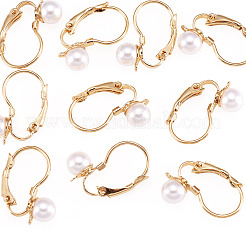 10Pcs Round Brass & ABS Imitation Pearl Leverback Earring Findings&nbsp;KK-TADJ0001-17