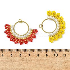 Glass Seed Beaded & Brass Linking Rings Pendnats&nbsp;PALLOY-MZ01340