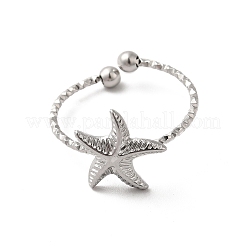 Non-Tarnish 304 Stainless Steel Starfish Open Cuff Rings for Women&nbsp;RJEW-H136-06P