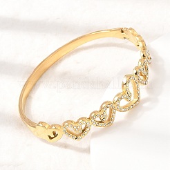 304 Stainless Steel Crystal Rhinestone Hollow Heart Hinged Cuff Bangles for Women&nbsp;SA-CBAF851-10G