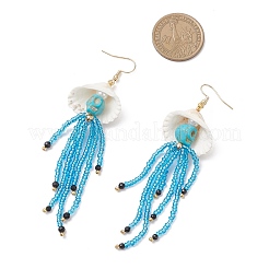 304 Stainless Steel Dyed Synthetic Turquoise & Natural Black Onyx & Glass Seed Beaded Dangle Earrings&nbsp;EJEW-MZ00530-03