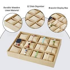 12 Slots Wooden Covered with Linen Bracelet & Bangle & Watch Display Trays&nbsp;BDIS-WH0008-12