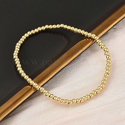 Brass Round Beaded Stretch Bracelets for Men Women&nbsp;BJEW-B148-05A-G