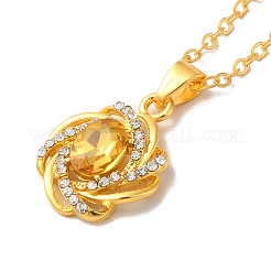 Rhinestone Flower Pandant Necklace with Cable Chains&nbsp;NJEW-K247-01G