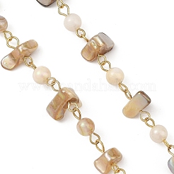 304 Stainless Steel & Natural Freshwater Shell Beaded Link Chains&nbsp;AJEW-JB01657