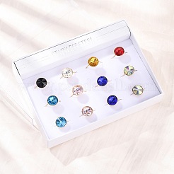 304 Stainless Steel with Glass Cuff Rings for Women&nbsp;RJEW-K309-41C