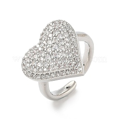 Heart Brass Micro Pave Cubic Zirconia Cuff Rings for Women&nbsp;RJEW-A069-12P-02