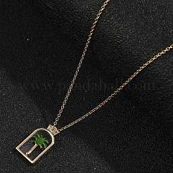 Arch with Coconut Tree Brass Enamel Pendant Necklaces&nbsp;NJEW-H051-03G