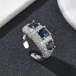 Brass Micro Pave Cubic Zirconia Cuff Open Rings for Women&nbsp;RJEW-L343-13P