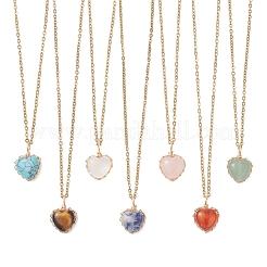 Natural & Synthetic Mixed Gemstone Copper Wire Wrapped Heart Pendant 304 Stainless Steel Cable Chain Necklaces&nbsp;NJEW-JN05779