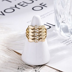 Brass Micro Pave Clear Cubic Zirconia Cuff Finger Rings&nbsp;RJEW-G337-34G