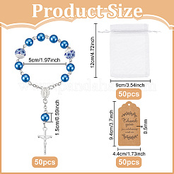 50Pcs Plastic Imitation Pearl and Porcelain Round Link Metal Virgin Cross Charm Rosary Bracelets&nbsp;BJEW-WA0001-07A