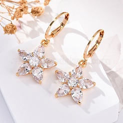Brass Micro Pave Clear Cubic Zirconia Leverback Earrings&nbsp;EJEW-K300-54G