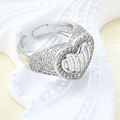 Brass Micro Pave Clear Cubic Zirconia Cuff Rings for Women&nbsp;RJEW-G347-01P