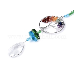 Chakra Natural Mixed Stone Chips Tree of Life Suncatcher&nbsp;HJEW-N005-01