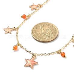 Natural Agate Round & Alloy Enamel Star Charms Bib Necklace with 304 Stainless Steel Chains&nbsp;NJEW-JN04404-01