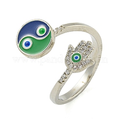 Yin-yang & Hamsa Hand with Evil Eye Enamel Rotatable Cuff Rings for Women&nbsp;RJEW-M016-06P