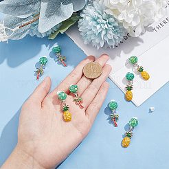 4 Pairs 2 Style Coconut Tree & Pineapple Enamel Dangle Clip-on Earring&nbsp;EJEW-AR0001-08