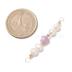 Synthetic Blue Lace Agate & Natural Rhodonite & Rose Quartz & Green Aventurine & Lepidolite/Purple Mica Stone Star with Natural Cultured Freshwater Pearl Connector Charms&nbsp;PALLOY-JF04719