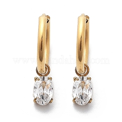 Ion Plating(IP) 304 Stainless Steel Micro Pave Cubic Zirconia Hoop Earrings&nbsp;STAS-R004-07G-02