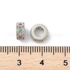 Brass Micro Pave Cubic Zirconia Rondelle European Beads&nbsp;KK-P297-04B-P