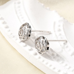 Rose 925 Sterling Silver Micro Pave Clear Cubic Zirconia Stud Earrings&nbsp;EJEW-S271-01P