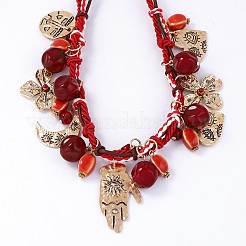 Bohemian Alloy Hamsa Hand Heart Moon Flower & Porcelain Beads Pendant Polycotton Cord Bib Necklaces for Women&nbsp;FS-WGB95A7-01