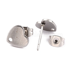 Non-Tarnish Heart Shape 304 Stainless Steel Stud Earring Findings&nbsp;EJEW-O104-13P