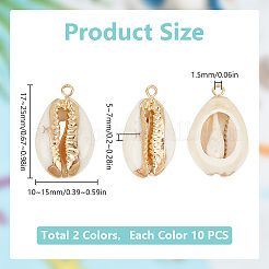 20Pcs 2 Styles Cowrie Shell Pendants&nbsp;SSHEL-GO0001-01