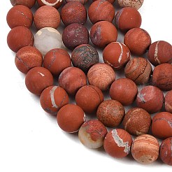 Frosted Natural Red Jasper Beads Strands&nbsp;G-C270-M01-10mm