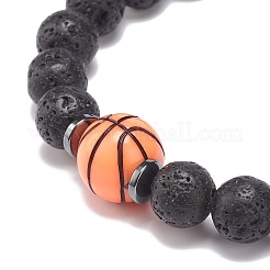 Natural Lava Rock & Synthetic Hematite & Acrylic Beaded Stretch Bracelet&nbsp;BJEW-JB08553-01