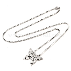 201 Stainless Steel Laser Cut Butterfly Pendant Box Chain Necklaces for Women&nbsp;LS-NJEW-Q004-03P