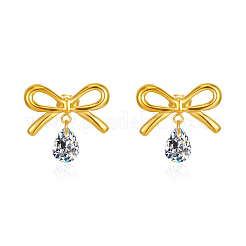 Simple Design Stainless Steel Bowknot with Clear Cubic Zirconia Teardrop Dangle Earring Studs for Women&nbsp;ET2385-2