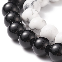 2Pcs 2 Style Natural Dyed & Heated Black Agate & Howlite Beaded Stretch Bracelets Set&nbsp;BJEW-TA00163